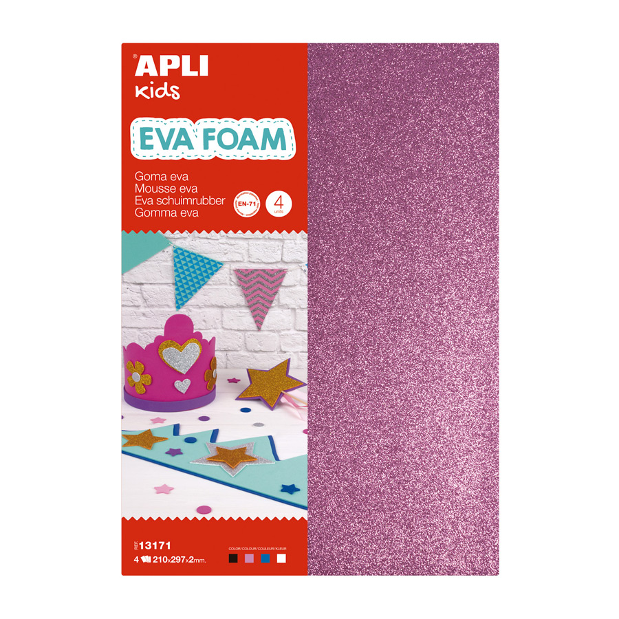 EVA Schaum Glitter A4 weiß, schwarz, rot und blau