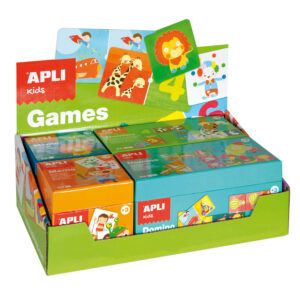 4 Puzzles zeigen Domino und Memory